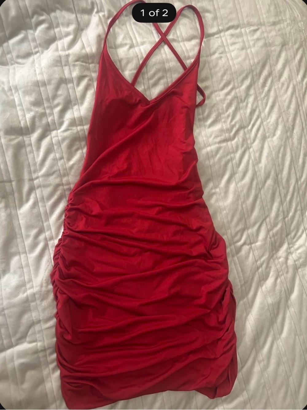 SHEIN Red Ruched Slip Dress with Crossback Straps